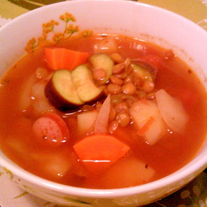 レンズ豆と野菜の具だくさんスープ